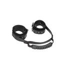 Ouch! Black & White Bonded Leather Hand Cuffs With Handle With Adjustable Straps