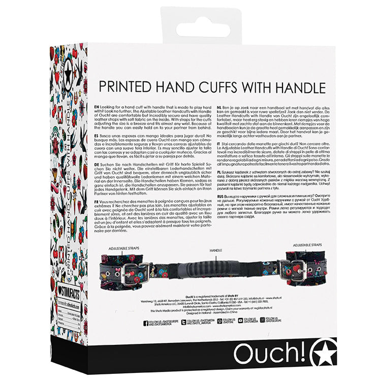 Ouch! Printed Handcuffs With Handle Old School Tattoo Style